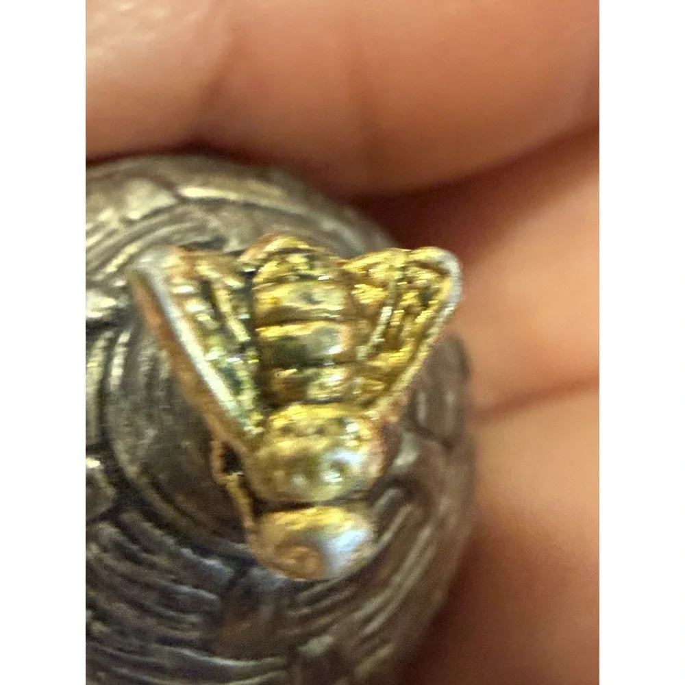 Vintage Silver Plated Beehive Candle Snuffer Long Handle Textured Gold Bee Skep